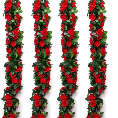 China Decorative and Eco-friendly Wholesale Silk Red Rose Rattan Home Dried Modern Artificial Flowers Wedding Decoration Flowers for sale