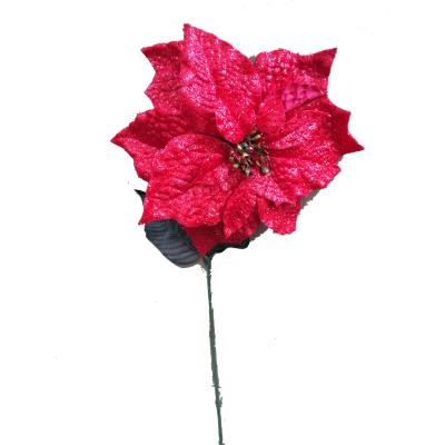 China Christmas Decoration Velvet Christmas Flower Artificial Poinsettia Flower Bouquet for sale