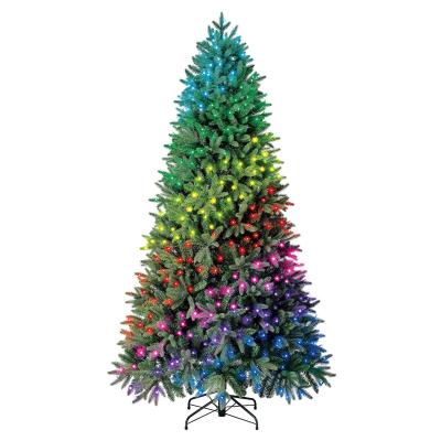 China Hinged Smart Wifi Controller Pre-lit Colorful Lighted Artificial Christmas Tree With RGB Lights PE PVC Mixed Christmas Tree for sale