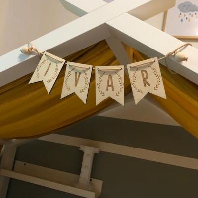 China Famous Brand Baby Personalized Children's Gift Wooden Baby Europe Pennant Birth Room Background Wall Decoration for sale