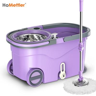 China Pole Free Floor Hand Spin Stainless Steel Easy Detachable Detachable Washing Magic Cleaning Mop With Bucket And Microfiber Refill for sale