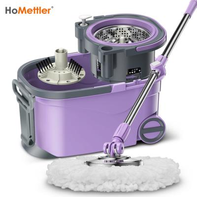 China Homettler Stainless Steel Polish Handle 360 ​​Rotation Detachable Magic Washable Floor Standing Broom Cleaning Mop With Bucket for sale