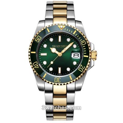 China Auto Date Branded Green Rose Gold Dial Luminous Stainless Steel Strap 20atm Waterproof Automatic Diver Mens Watches for sale