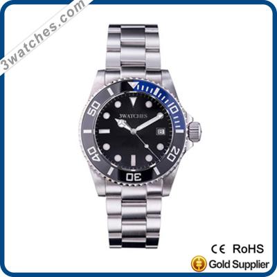 China OEM Automatic Date Wholesale Luxury Stainless Steel Dive Watches With Black Dial Blue Rotatable Ceramic Bezel for sale