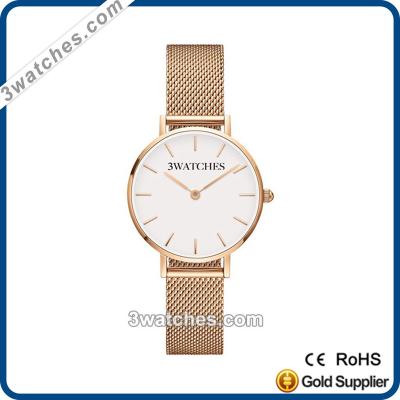 China New Design Day/Date 2107 Wristwatches Women 316L Stainless Steel 3 ATM Water Resistant Rose Gold Mesh Watch for sale