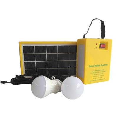 China DC 3.5W/3.2V Portable Home Solar Lighting System with 6.5Ah/3.2V Battery, 3.5W 5M Cable Solar Panel and 2 Bulbs Solar Power System for sale