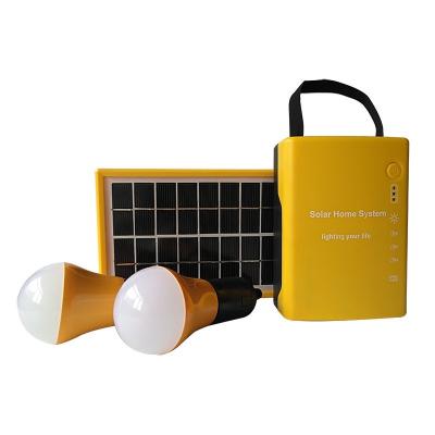 China Solar Battery Home Kit Portable Solar Kit with 4Ah/6V Battery, 3W 5M Cable Solar Panel and 2 Bulb Solar Powered System Kit for sale