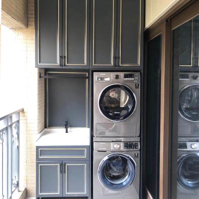 China Modern Balcony Black Laundry Sink Cabinet Balcony Waterproof Laundry Cabinet for sale