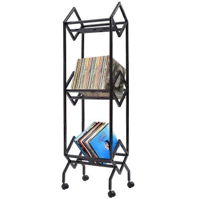 China Stocked 3 Tiers Vinyl Record Storage Rack Mobile Large Capacity LP Record Rack  Metal Vinyl Record Holder for sale