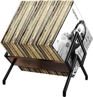 China Stocked Vinyl Records Albums Storage Rack Metal and Wooden Vinyl Record Organizer Stand Vinyl Record Storage Holder for sale