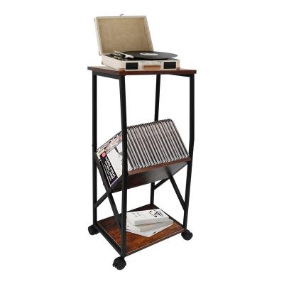 China Stocked 3 Tier Metal Record Player Stand Classical Design Record Rack Mobile Magazine Display Stand Vinyl Record Holder for sale