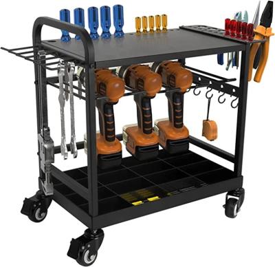 China Workshop Power Tool Organizer,Storage Heavy Duty Metal Drill Holder cart,3 Tier Tool Cart and Slot Shelf Rack,Wheels Rolling Tool Cart. for sale