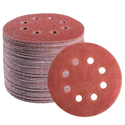 China 100PCS 40-800 Sanding Dust 5 Inch 8 Holes 125mm Red Aluminum Oxide Disc Sanding Kit For Random Orbital Sander for sale