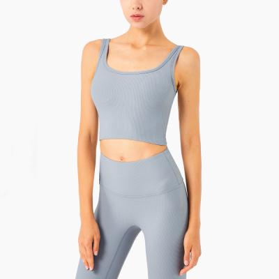 China 2021 Breathable High Elasticity Crop Fitness Yoga Gym Workout Running Top Tank Tops Gray Sports Bra for sale