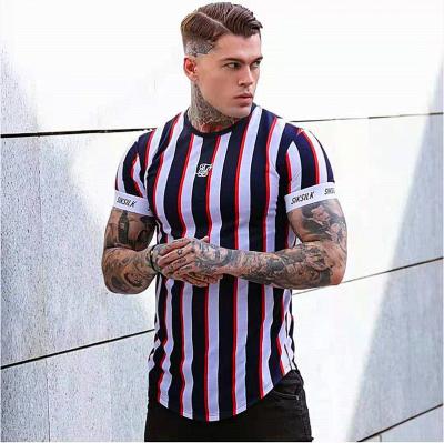 China 2021 anti-pilling short sleeve fitness leisure sports stripe breathable men's new fashion men's summer casual T-shirt for sale