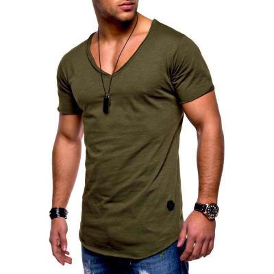 China Color Block Anti-Pilling Short Sleeve Patchwork Cotton With Crew Neck Embroidered Casual Office V-Neck Sports T-Shirts Custom Made Men for sale