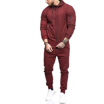 China Breathable Custom Men Winter Zip Up Red Sweatshirt Cotton Polyester Hoodies Slim Gym Full Zip Mens Fitted Two Piece Set Tracksuit for sale