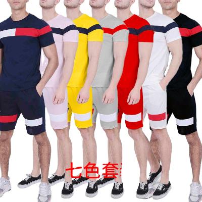 China Latest Design Breathable Mens Tracksuit Summer Splicing Shorts Set 2 Piece Shorts Tracksuit T-Shirt And Short Set for sale