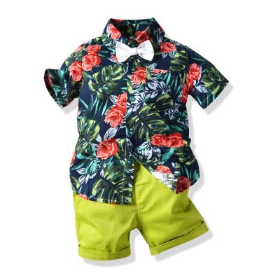 China Print casual shorts sleeves shirt and shorts two-piece suit boys summer fashion stitching children's short sleeve shorts child suit for sale