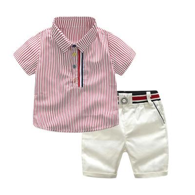 China 2021 Boys Casual Short Sleeve Shirt+Shorts 2 Pcs Summer Fashion Clothes Sets Children Striped Suit New Gentlem Baby Boy's Clothing Sets for sale