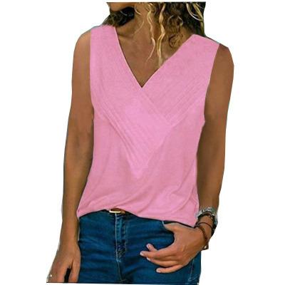 China 2021 QUICK DRY spring and European and American summer slim stitching V-neck sleeveless women's solid color vest T-shirt for sale