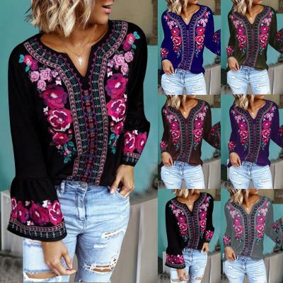 China 2021 Summer Boho Blouses Full Print Anti-Shrink Custom Kaftan With Tassel Plus Size Shirts Women's Blouses for sale