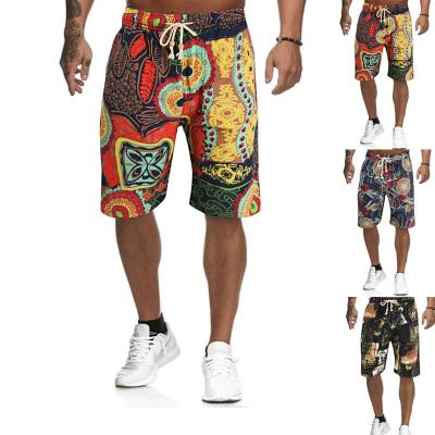 China 2021 Anti-Wrinkle Irregular Contrast Color Printed Beach Pants Casual Shorts Summer Loose Casual Beach Shorts Men for sale