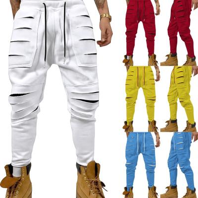 China Ripped Anti-wrinkle Men's Loose Waist Mid Leg Pants 90(%) Cotton Sports Casual Pants For Men for sale