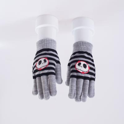 China Comfortable Soft Fashionable Cute Skull Pattern Knitted Winter Gloves Custom Size Custom Color Custom Logo Daily Life Full Finger Warm Gloves for sale