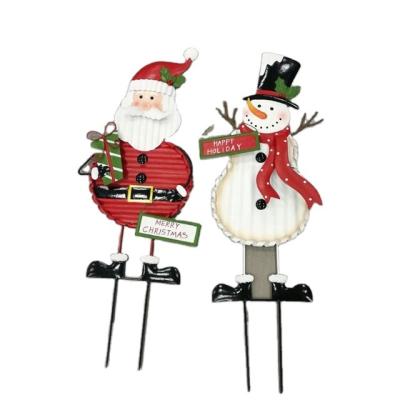 China Factory DirectGarden Christmas Ornaments Wire Metal Snowman Christmas Garden Stakes for sale