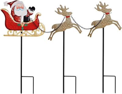 China Art Deco Christmas Garden Stake Decor, Metal Lit Christmas Yard Stakes, Santa Claus Reindeer Christmas Outdoor Yard Lawn for sale