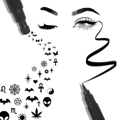 China Makeup Waterproof Professional Double Ends Tattoo Waterproof Eyeliner With Bat Heart Moon Butterfly Stamp Eyeliner for sale