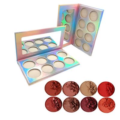 China OEM Waterproof Beautiful Packs Custom Cosmetic Highlighter Palette Dye 8 Color Eye Makeup Blush Shimmer Long Lasting Eyeshadow Pans for sale