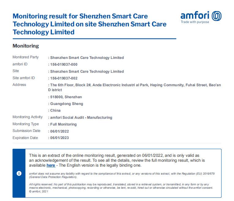 BSCI - Shenzhen Smart Care Technology Limited