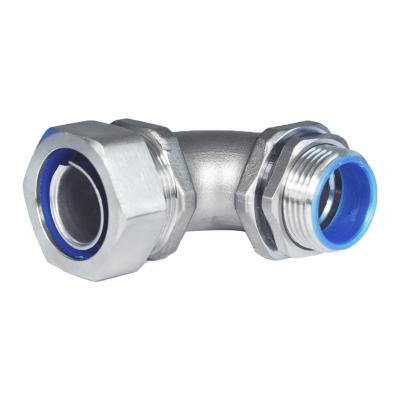 China 90 Degree Angle Stainless Steel Cable Conduit Connector Metal Cable Pipe Steel Gland for sale