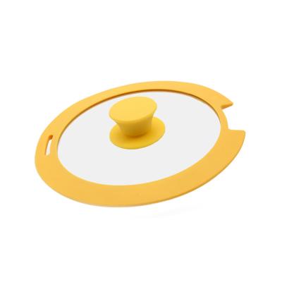 China Durable Universal Detachable Handle Cookware Set Simplicity Glass Soft Silicone G-Shape Lid Tempered Glass Yellow Lid For Pot for sale