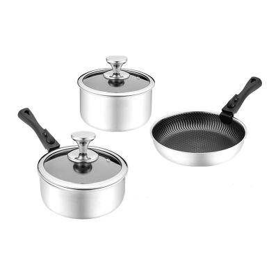 China Durable Hot Selling Portable Detachable Handle Cookware Set 304 Stainless Steel Nonstick Pot and Pan Camping Gear for sale