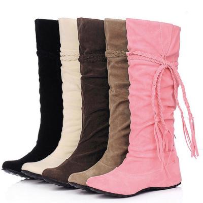 China Plus Size Anti-slippery Women's Boots Frosted Inner Increase Autumn And Winter Fringed High Boots Flat Women Shoes Winter for sale