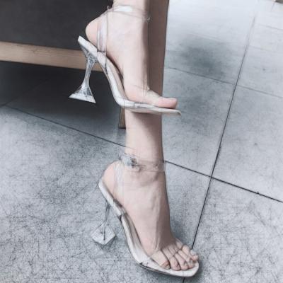 China High Quality Anti-odor Women Relieve 2021 New Fashion High Heel Transparent Square Heels Transparent Sandals for sale