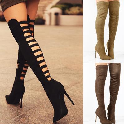 China Factory Price 2021 Anti-slippery Over The Knee High Boots Women Peep Toe High Heel Back Hollow Out Luxury Women Boots for sale