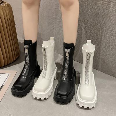 China Unique Knitted Winter Women's Top Sock Front Zipper Ankle Chelsea Boots Solid 2021 Anti-slippery Ankle Ladies Platform Boots for sale