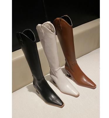 China Anti-slippery Women's Pointed Toe High Heel Large Size Leather Boots Shoe Long Pointed Brown Knight Boots Women Ladies Winter Shoes Boots for sale