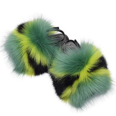 China Latest Fashion Trend Design Fancy Multi Color Fox Fur Slippers Bright Kids Slides For Ladies for sale