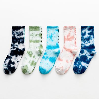 China Custom Women Antibacterial Dyed Long Girls Slouch Crew Knitted Ankle Cotton Mens Unisex Custom Embroidered Tie Dye Trendy Socks for sale