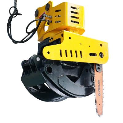 China Trusses Rotation Grab Hydraulic Log Grabber Saw on Excavator Forest Machine Tree Cutter Grapple Chainsaw for sale