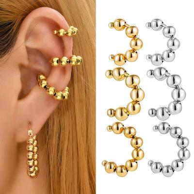 China TRENDY 3pcs Gold Color Metal Beads Circle Ear Cuff Clip Earrings Set Piercing Punk Chunky Cartilage Earrings for Women Girls Gift for sale