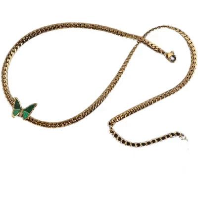 China TRENDY New Green Butterfly Anklet Female 18K Gold Plated Titanium Steel Anklets For Women for sale