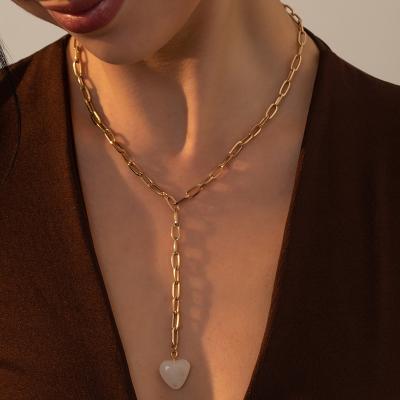 China TRENDY Punk Hip Hop Metal Thick Link Chain Necklace for Women Long Chain Heart Pendant Necklace Fashion Jewelry Party Gift for sale