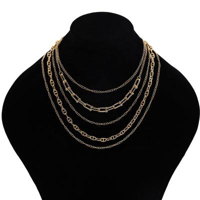 China TRENDY Punk Rock Multi-layer Cuban Link Chains Necklace for Women Pearl Heart Pendant Chunky Thick Chain Necklace Hip Hop Jewelry for sale