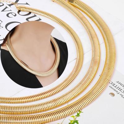 China Punk Chic Texture Metal Thick Collar Necklace for Women Exaggerated Gold Color Wide Big Chain Choker Necklaces Party Jewelry Gifts for sale